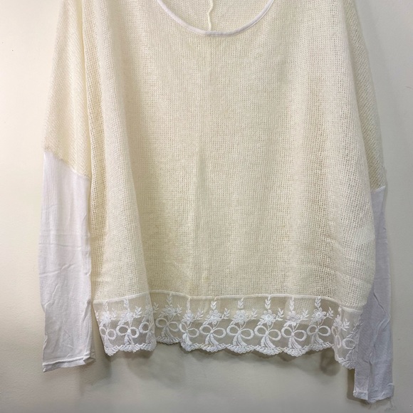 TGM Made In Italy Women's Wool Blend Top Lightweight Lace Trim Scoop Neck Blouse - Picture 3 of 6